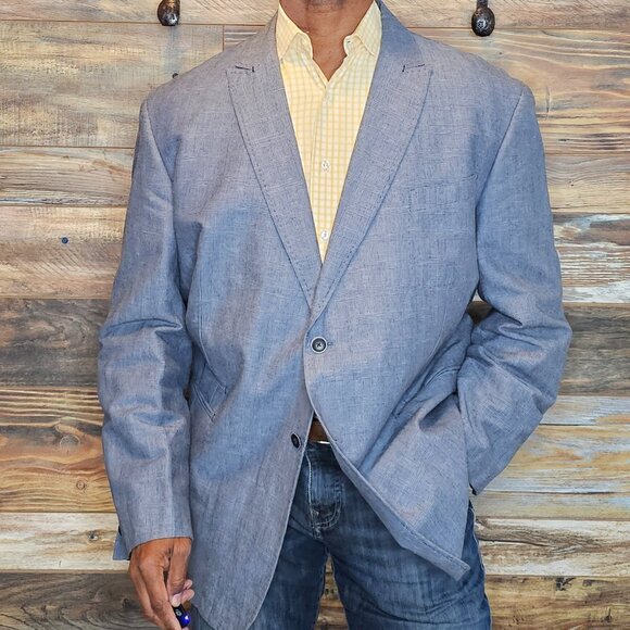 Joseph Abboud Linen Cotton Blue Classic Fit Summer Dual Vent Blazer Jacket 2X